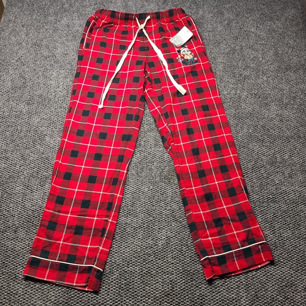 NWT Disney Pajama Pants Women XS Plaid Christmas Flannel Mickey Mouse Embroidery